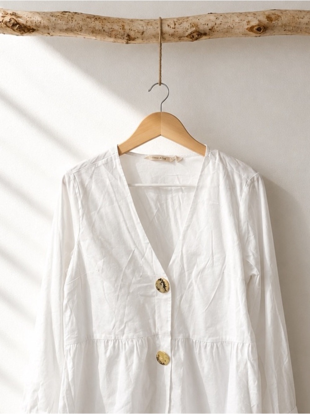 White V-Neck Button Front Women’s Top